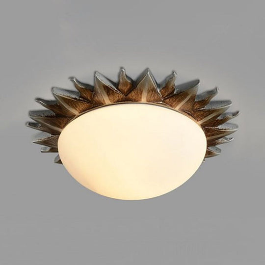 Vintage Black Sunburst Ceiling Light With Opal Glass For Living Room - 9/15 Wide