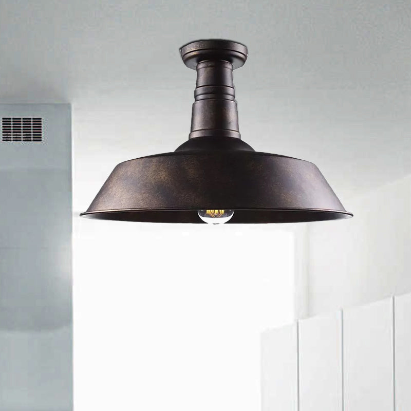 Vintage Iron Barn Dining Room Ceiling Light Fixture - 1 Black/White Semi Flush 10 14 Or 18 Diameter