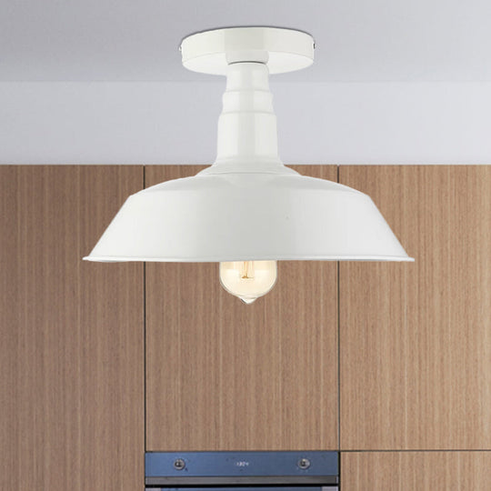 Vintage Iron Barn Dining Room Ceiling Light Fixture - 1 Black/White Semi Flush 10 14 Or 18 Diameter