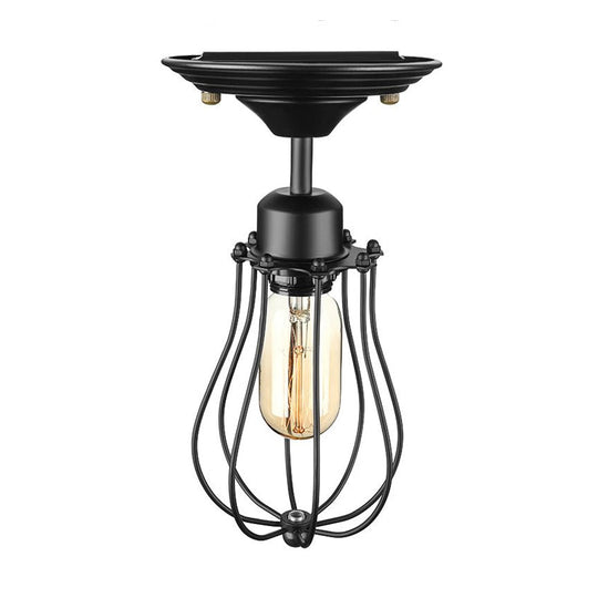 Industrial Style Black Metal Ceiling Lamp - Bulb - Shaped Semi - Flush Mount Light For Dining Room