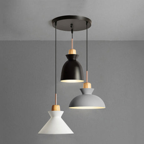 3-Bulb Pendant Light Fixture In Nordic Style: Metal & Wood Shade Indoor Ceiling Lighting Black