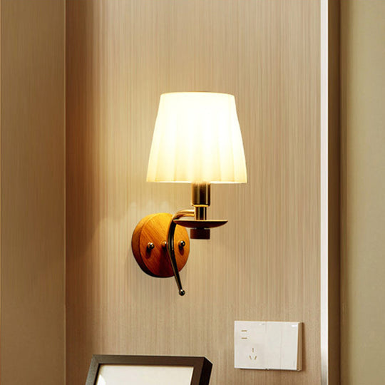 Contemporary White/Beige Fabric Wall Sconce For Corridor - Tapered Mount Fixture With 1 Bulb