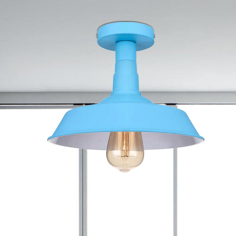 Vintage Barn Semi Flush Mount Ceiling Light In Blue/Green - 1 Metal Lighting For Corridor
