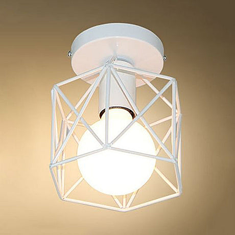Vintage Style Iron Ceiling Fixture With Hexagon Cage Shade And 1 Bulb Perfect For Balcony In