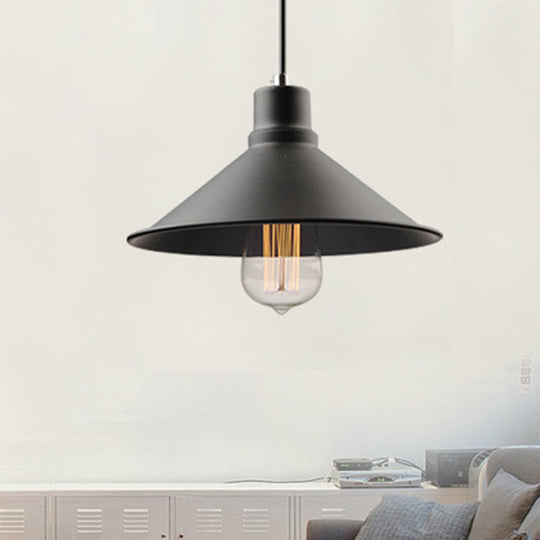 Metal Conic Hanging Ceiling Light - Retro Stylish 1-Light Pendant For Dining Table Black Finish