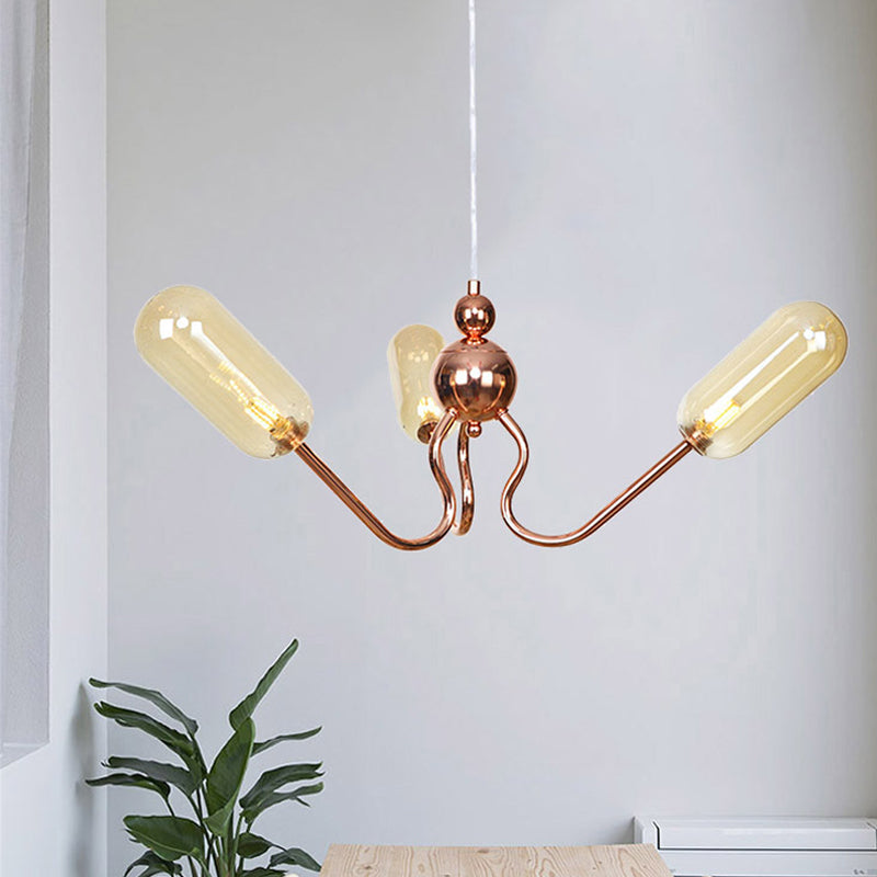 Industrial Copper 3-Light Chandelier With Clear/Amber Glass Globes Dining Room Pendant Fixture