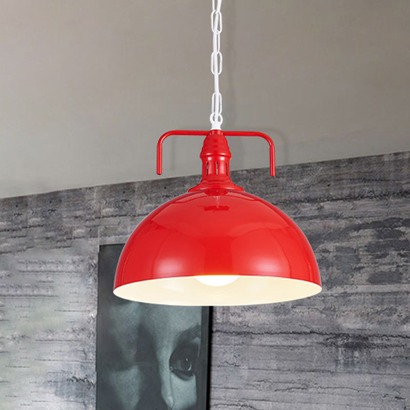 Industrial Metallic Living Room Pendant Light - 1 Red/Yellow/Rust Finish 12’/16’ Bowl