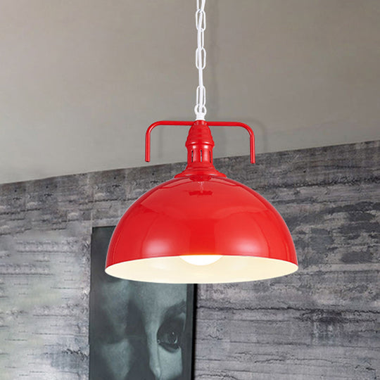 Industrial Metallic Living Room Pendant Light - 1 Red/Yellow/Rust Finish 12’/16’ Bowl