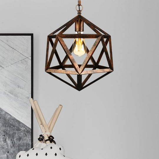 Industrial Geometric Metal Pendant Light 14’ / 18’ Dia 1 Bulb Black/Rust - Perfect For Dining