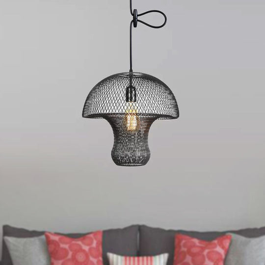 Industrial Black Mesh Cage Pendant Light - Modern Metal Hanging Lamp For Dining Room