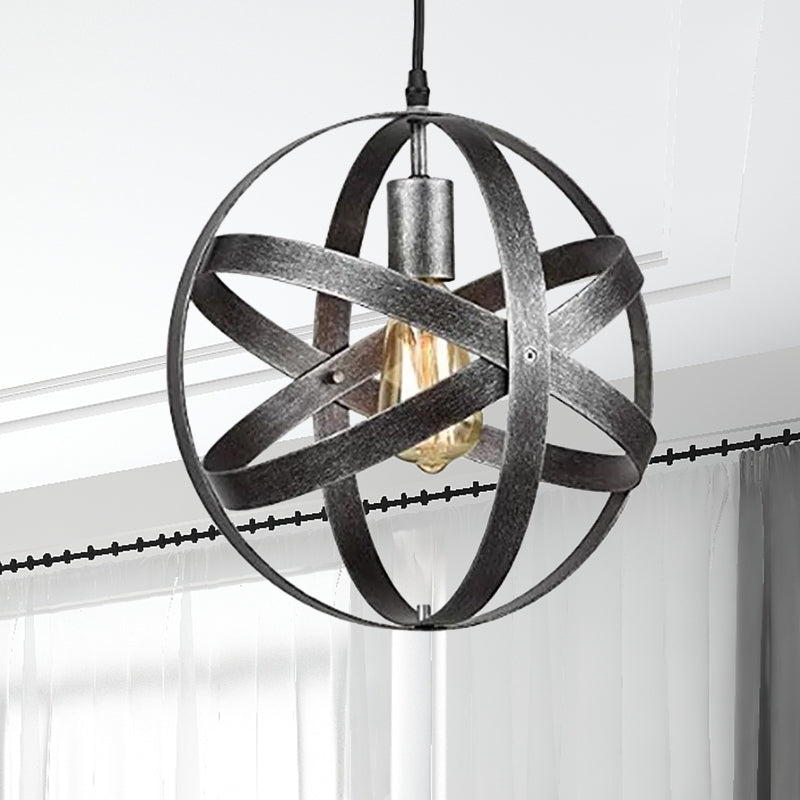 Industrial 1 Light Spherical Metal Pendant Lamp In Gold/Aged Silver - Ideal For Dining Tables &