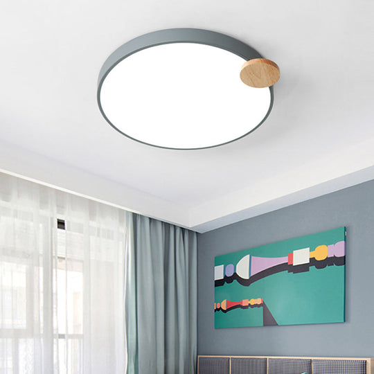 Modern Led Round Flush Mount Light With Wood Detail For Bedroom - 12’/16’/19.5 Grey / 12’