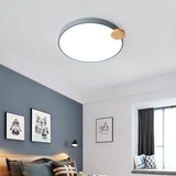 Modern Led Round Flush Mount Light With Wood Detail For Bedroom - 12/16/19.5