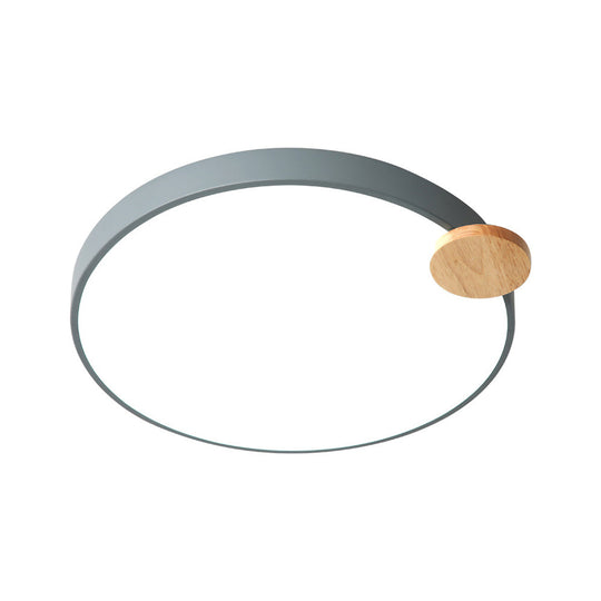 Modern Led Round Flush Mount Light With Wood Detail For Bedroom - 12’/16’/19.5