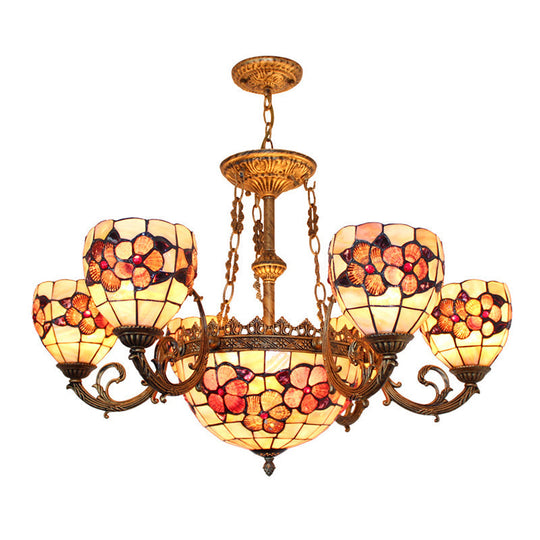 Tiffany Shell Multi-Head Pendant Chandelier In Beige For Living Room Decor 7 /