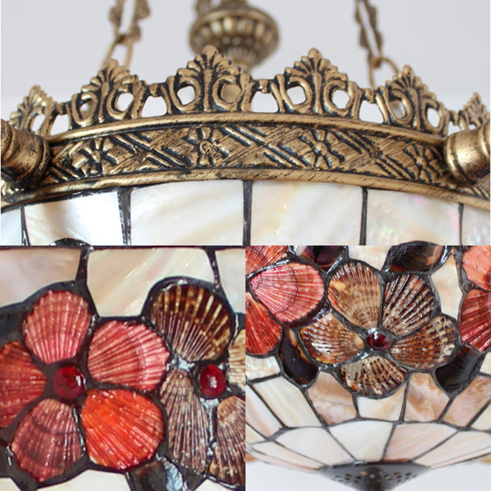 Tiffany Shell Multi-Head Pendant Chandelier In Beige For Living Room Decor