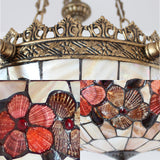 Beige Tiffany Shell Chandelier - Multi-Head Pendant Light With Ornate Flower Design For Living Room