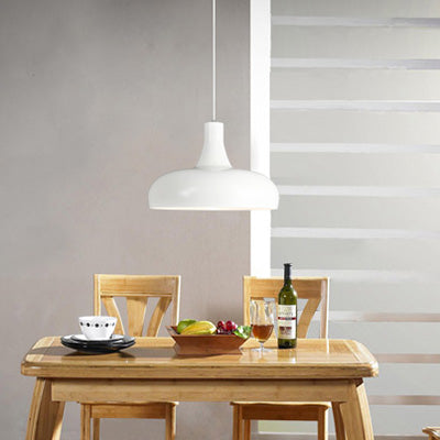 Modernist Metallic Dome Pendant Lamp With 1 Head In Black White Or Yellow For Dining Room Lighting