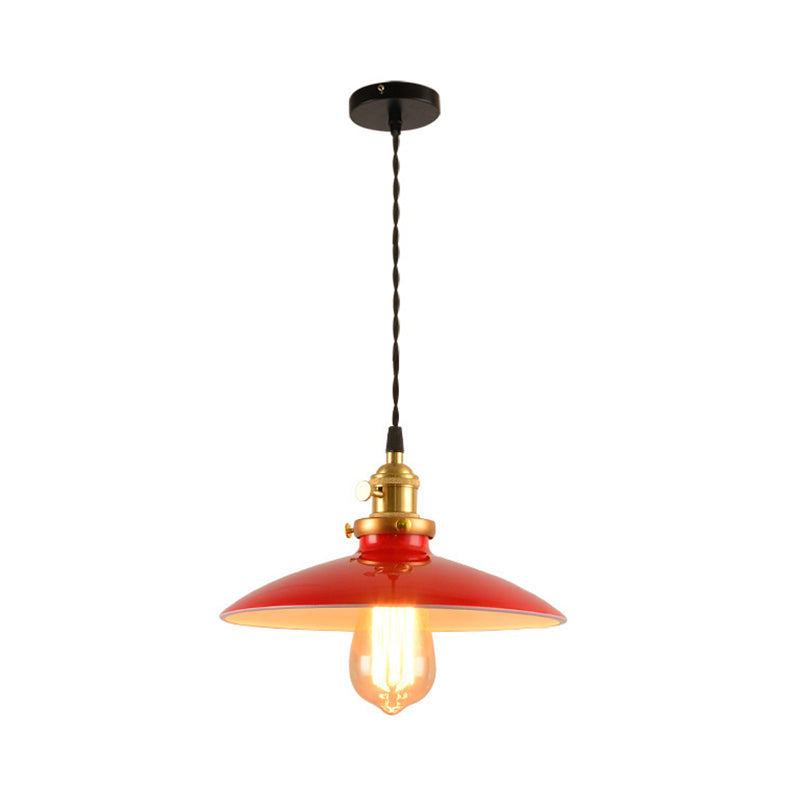 Industrial Style Bowl Pendant Lamp 10’/12.5’ Wide - 1 Light Metal Hanging In Black/White/Red