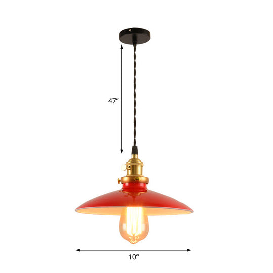 Industrial Style Bowl Pendant Lamp 10’/12.5’ Wide - 1 Light Metal Hanging In Black/White/Red