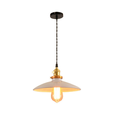 Modern Industrial Bowl Pendant Lamp - 10/12.5 Wide Black/White/Red 1 Light Metal Hanging Perfect For