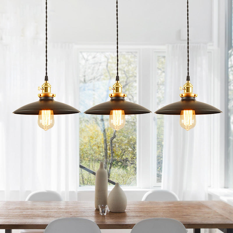 Industrial Style Bowl Pendant Lamp 10’/12.5’ Wide - 1 Light Metal Hanging In Black/White/Red