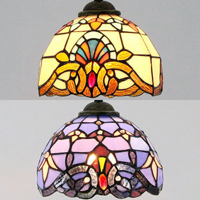 Baroque Style Stained Glass Dome Pendant Light With Hanging Cord