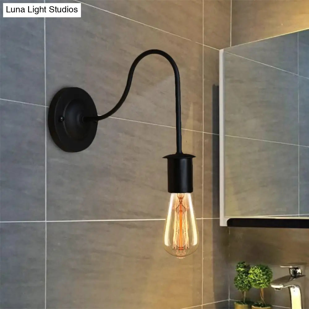 7/11 Dia Vintage Gooseneck Arm Metal Wall Lamp With Bare Bulb In Black