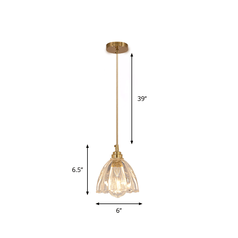 Clear Glass Bud Kitchen Pendant Light With Brass Suspension