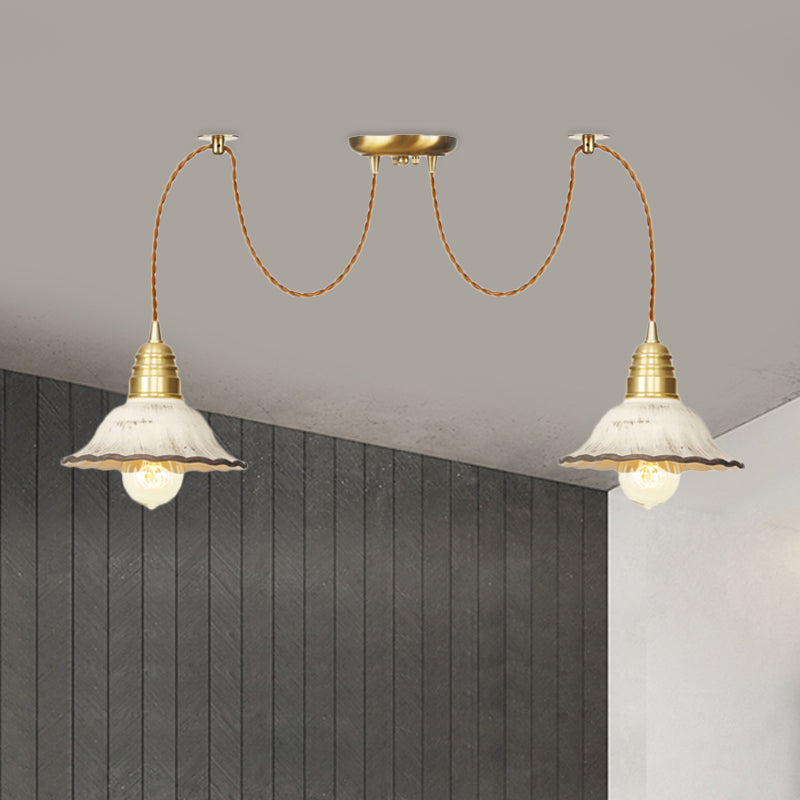 Scalloped Multi-Light Pendant - Traditional Gold Ceramics Swag Hanging Lamp Kit (2/4/6 Bulbs)