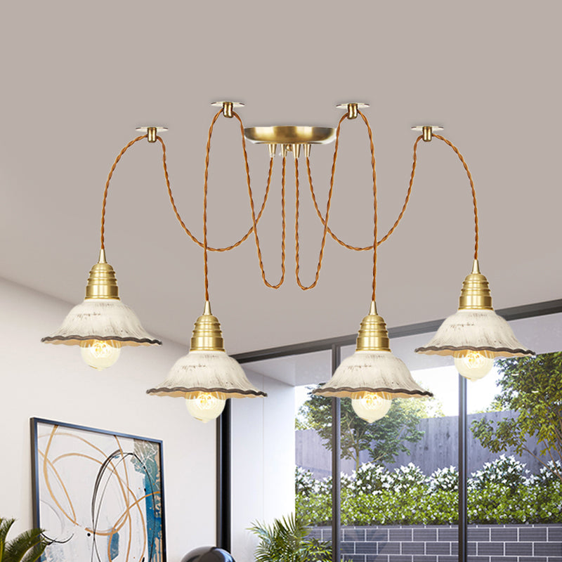 Scalloped Multi-Light Pendant - Traditional Gold Ceramics Swag Hanging Lamp Kit (2/4/6 Bulbs)