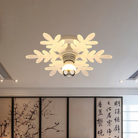 Nordic Acrylic Led Flush Mounted Lamp Olive Branch Semi Flushmount 1 Head White/Warm Light For