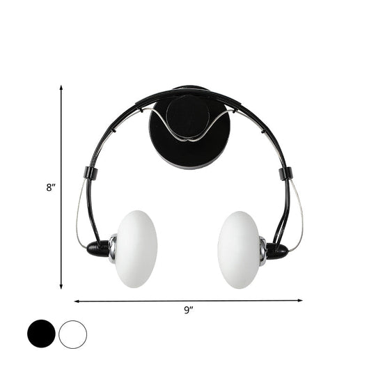 Cartoon Headset Wall Sconce Metallic 2-Light Led Lamp - White/Black