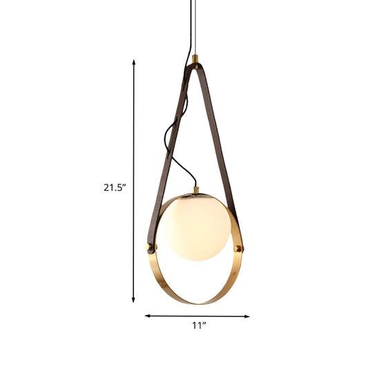 Modernist Gold Finish Ring Suspension Light - 1-Bulb Metal Ceiling Lamp With Belt Detail