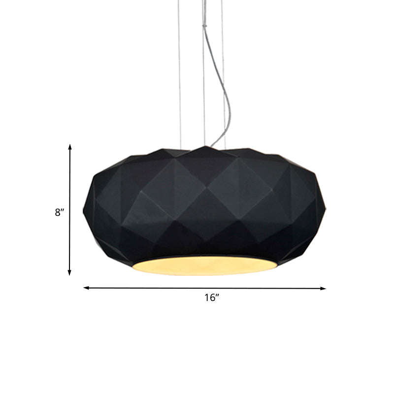 Black Contemporary Diamond Drop Pendant Ceiling Lamp With Metallic Drum Design - 1 Bulb For Dining