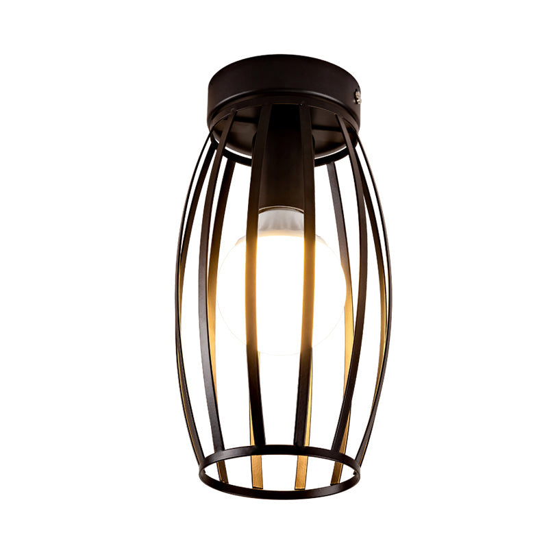 Minimalist Black/Gold Oval Cage Flush Mount Ceiling Fixture With 1 Bulb For Hallway