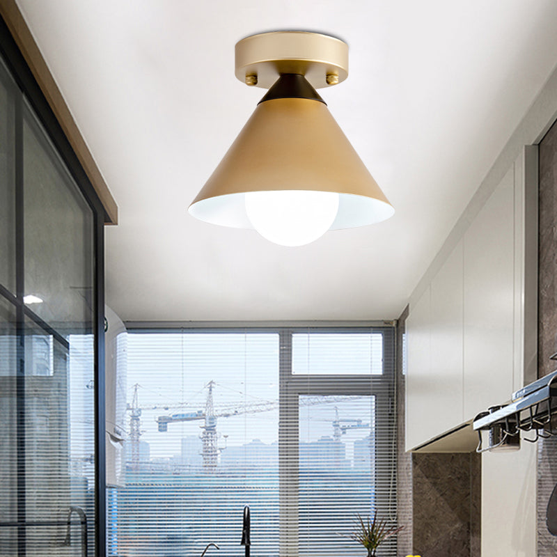 Modern Metallic Flushmount Ceiling Light With Conical Design - 1-Light Gold Finish