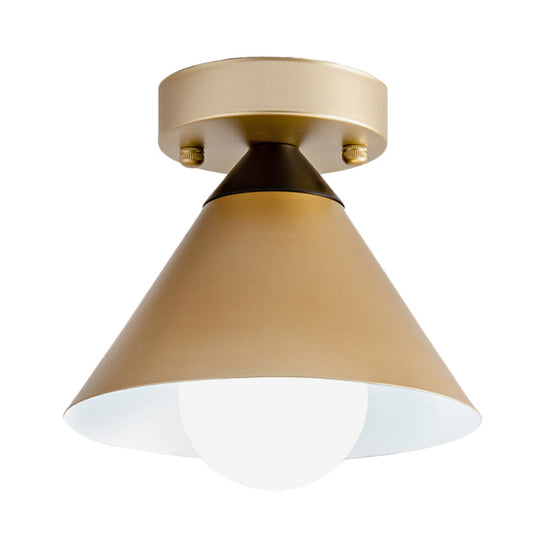 Modern Metallic Flushmount Ceiling Light With Conical Design - 1-Light Gold Finish