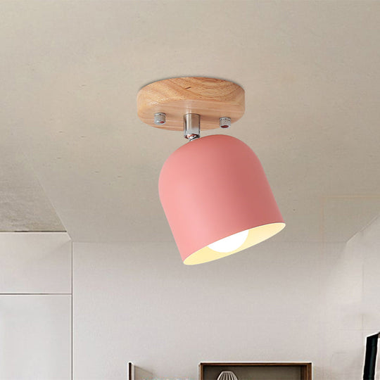 Semi - Flush Macaron Pink Iron Shade Ceiling Lamp - Rotatable Bell Style 1 - Bulb Flush Mounted