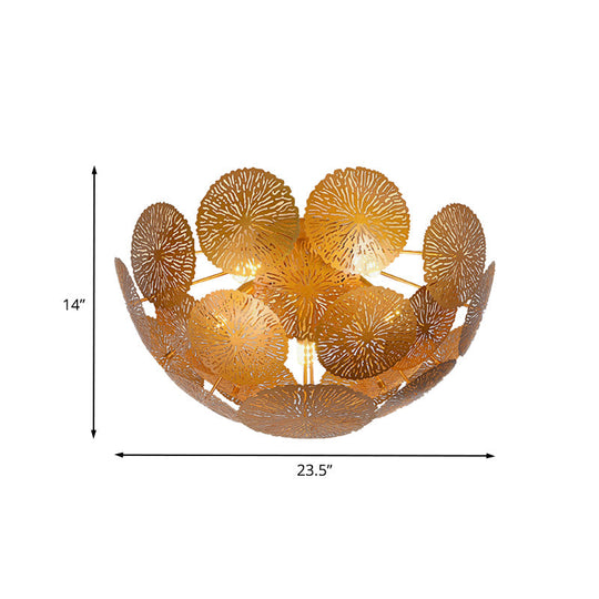 Gold Lotus Leaf 5 - Head Semi Flush Light: Modern Metal Fixture