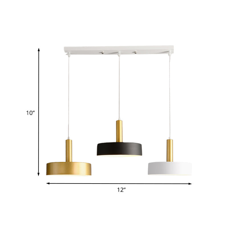 Round Multi-Light Pendant In White-Black-Gold For Modern Dining Room