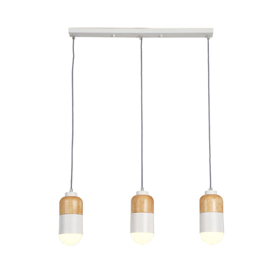 Led Cluster Pendant Light With Metal Modernist Design - 3 Bulbs White And Wood For Dining Table