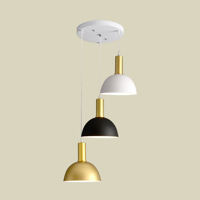 Modern Nordic Domed Hanging Light In White-Black-Gold - 3 Heads Dining Room Pendant Kit