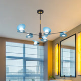 Contemporary Iron Ceiling Chandelier - Mussel Shape 6/8 Bulbs Blue/Black & Gold Living Room