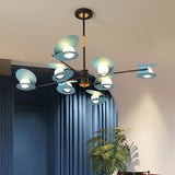 Contemporary Iron Ceiling Chandelier - Mussel Shape 6/8 Bulbs Blue/Black & Gold Living Room