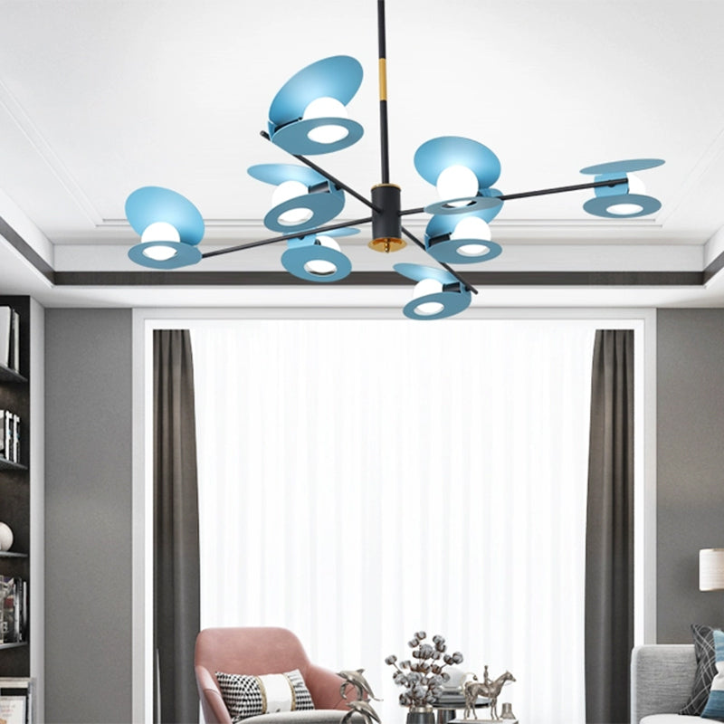 Contemporary Mussel-Shaped Ceiling Chandelier: 6/8-Bulb Living Room Suspension Lamp In Blue/Black &