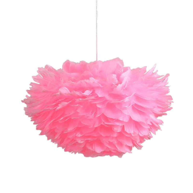 Feather Hanging Chandelier In White/Grey/Pink For Modern Bedroom Lighting - Fabric 4-Light Ceiling