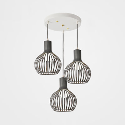Wire Dome Shade Industrial Ceiling Light With 3 Bulbs - Grey/Pink For Dining Room Hanging Grey /