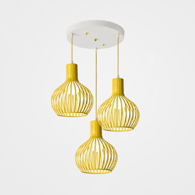Wire Dome Shade Industrial Ceiling Light With 3 Bulbs - Grey/Pink For Dining Room Hanging Yellow /