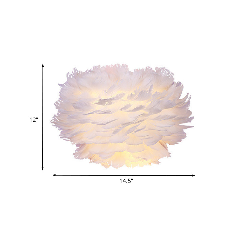 Contemporary White Feather Flush Wall Sconce - 1 Bulb Fabric Mounted Light For Bedside